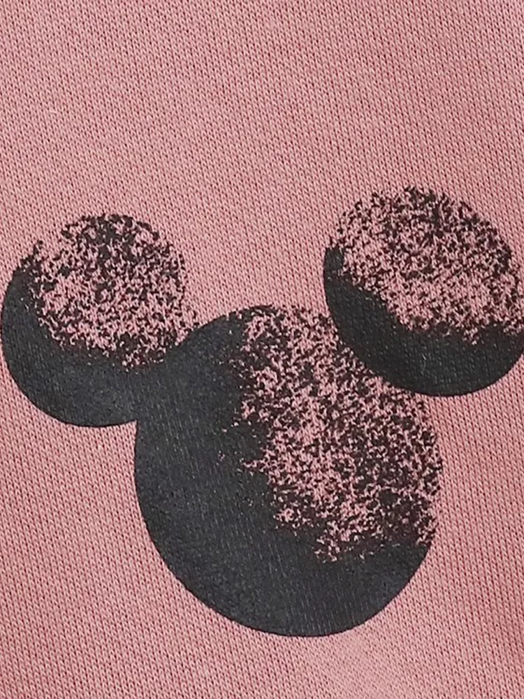 Disney Sweatshirt Mickey Mouse Letter Cartoon Print Fashion Women Long Sleeve Hooded Pullover Fleece Jumper Tops Pink Streetwear