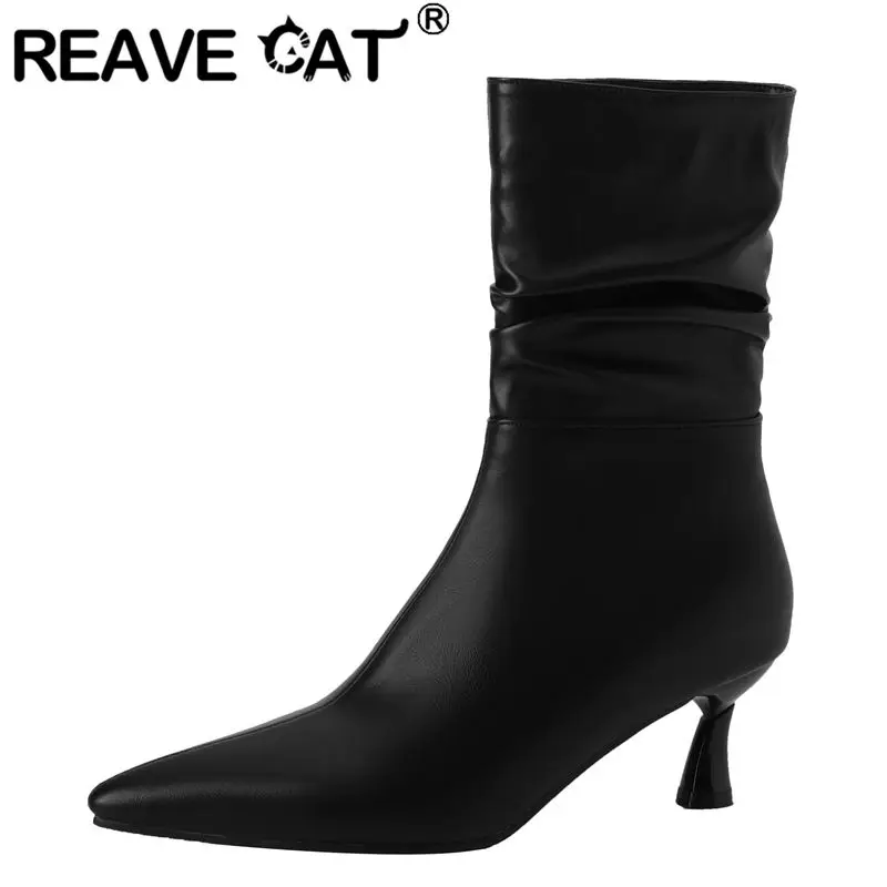REAVE CAT Summer Women Ankle Boots Peep Toe 9.5cm Stiletto Zipper Lace Up Bling Design Sexy Party Booties Large Sizes 45-46