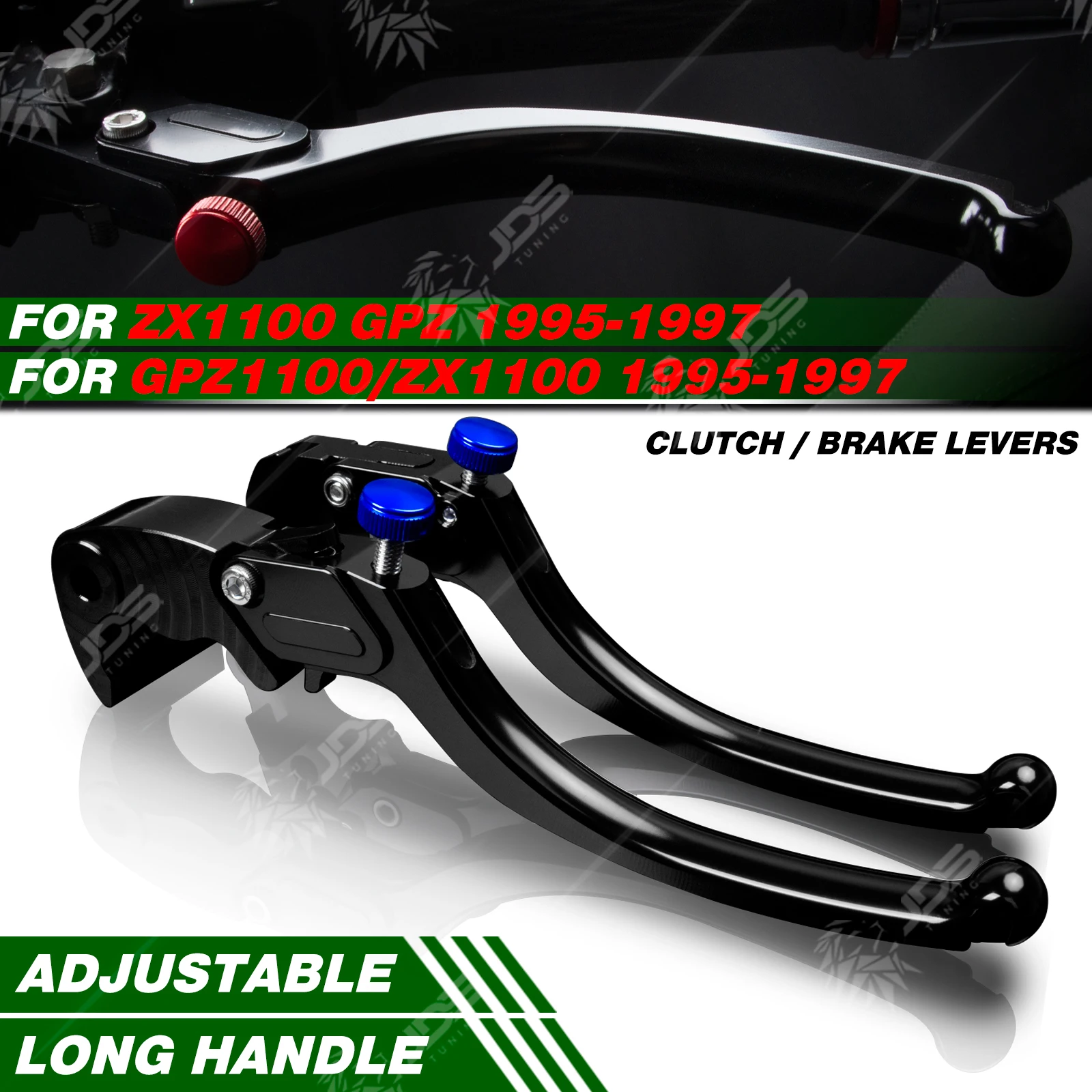 

JDSTUNING For Kawasaki ZX1100 GPZ/GPZ1100/ZX1100 1995-1997 Stepless Clutch Lever Brake Lever Set Long Handle Levers Accessories