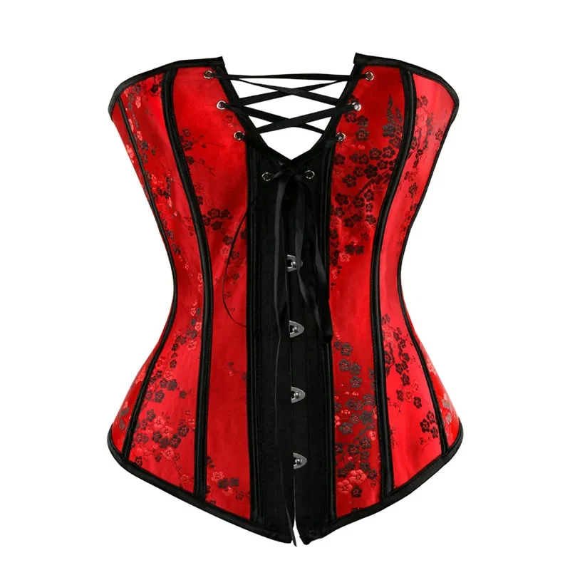 Corset Top Busier Riem Borduren Bloem Plus Size Corselet Burlesque Sexy Lingerie Vrouwen Rood Zwart DropShipping MS288