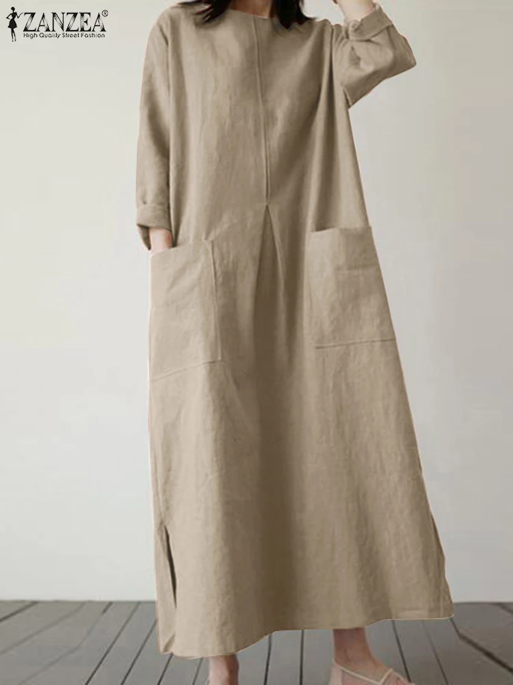 2024 ZANZEA Fashion Summer Vintage Women Solid 3/4 Sleeve Sundress Baggy Loose Casual Dress Oversize Vestidos Kaftan Robe Femme