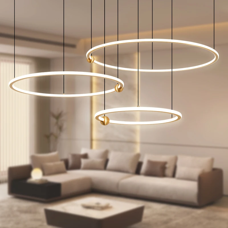 FSS Modern Ring Led Chandelier Gold Black Dimmable for Bedroom Living Room Pendant Lamps Lighting Suspension Design Fixtures