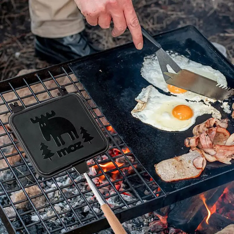 Portable Detachable Sandwich Maker Double Sided Camping Sandwich Maker With Wooden Handle Indoor Grill For Outdoor camping