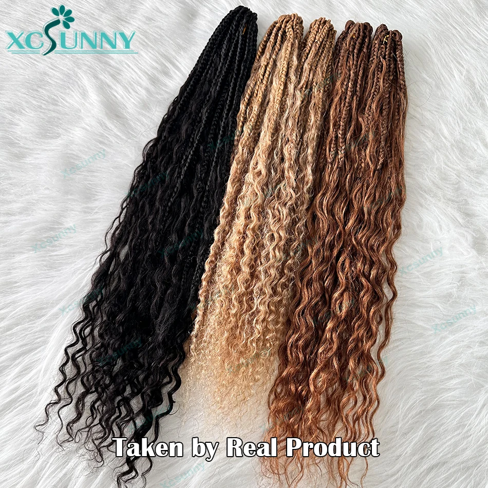 Boho Box Braids Crochet Human Hair 30inch 24inch With Curly Ends Pre Looped Crochet Braids With Human Hair Curl Color 30 27