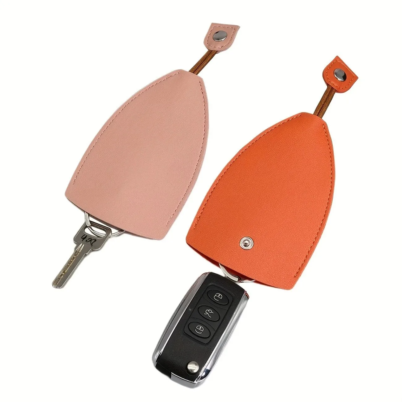 1pc Pull-Out Key Case Cover, PU Leather Large-Capacity Key Sleeve Keychain Bags, Cute Protector Car Key Fob with Holder Hook view 3