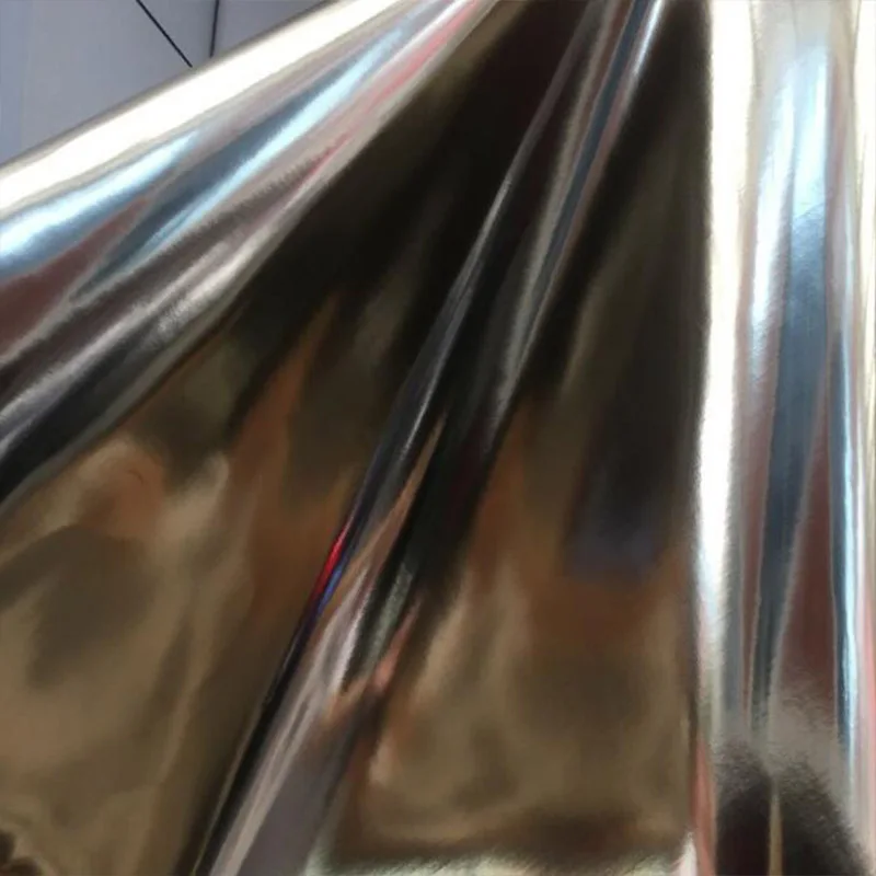 Good Light Gold Micro-Stretch Metallic Shiny Mirror Pu Artificial Faux Leather Fabric Sewing DIY Design Costumes Clothing/Bag