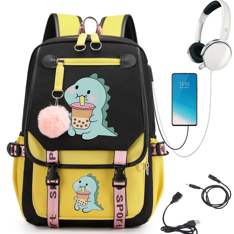 Kawaii Schult asche für Teenager Dinosaurier und Milch tee Anime Cartoon Rucksack Schul rucksack zurück zur Schule Rucksack Schult asche