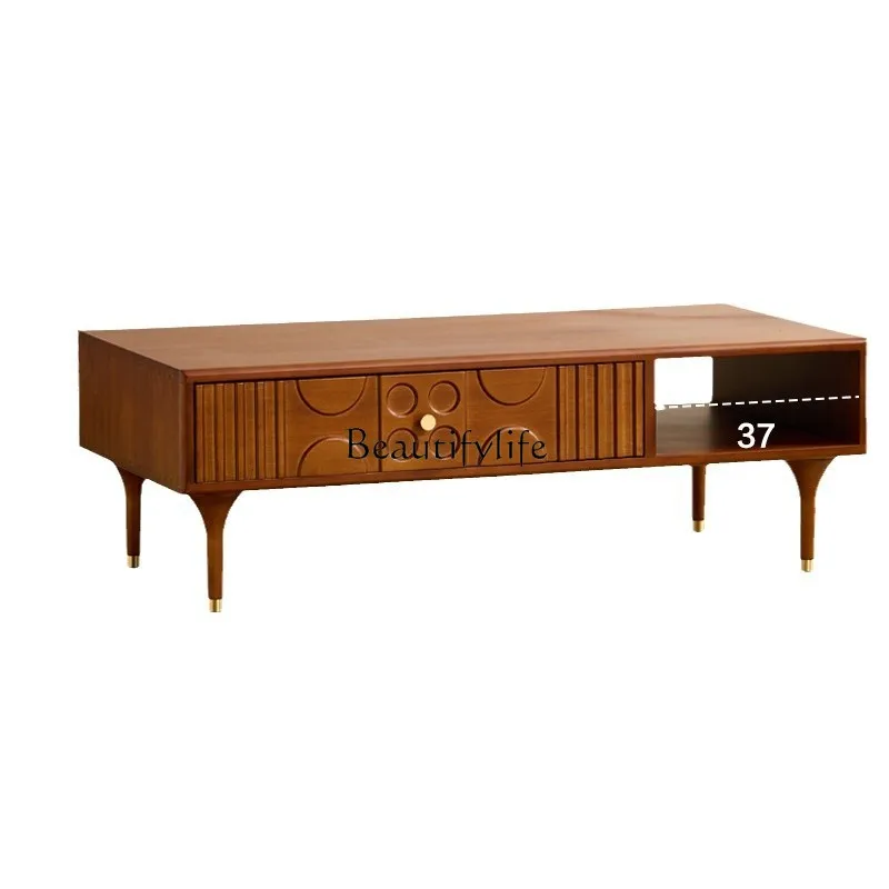 

Medieval boxwood carving flower coffee table living room home open storage rectangular coffee table