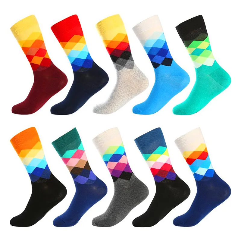 1 paire mâle marée marque hommes coton chaussettes dégradé couleur printemps automne Style longue chaussette de mariage hommes genou haute affaires chaussettes Sox