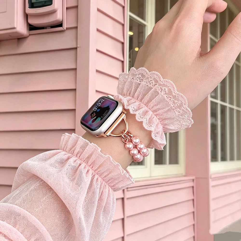 Elegant Beads link strap For Apple Watch band Series Ultra 11/10/9/8/7/6/5/4/3/2/1 SE 38mm 40mm 41mm 42mm 44mm 45mm 46mm 49mm