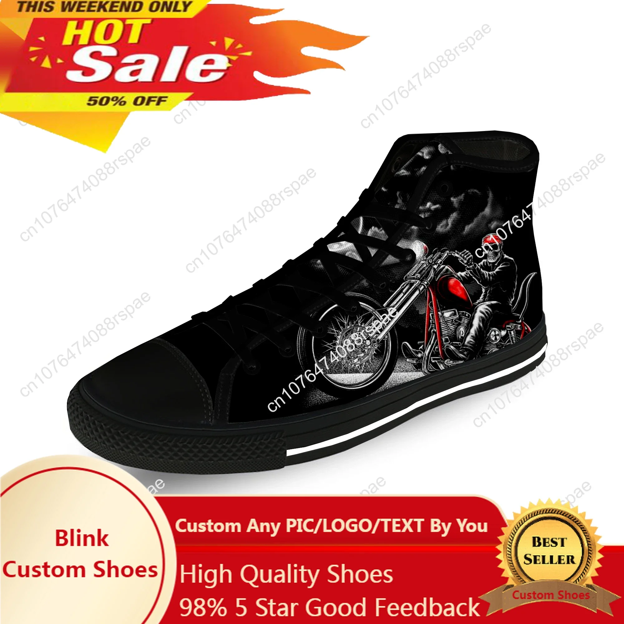 Sapatos de lona punk para motocicleta para homens e mulheres, tênis respiráveis leves, pano casual legal, impressão 3D, top alto, moda engraçada