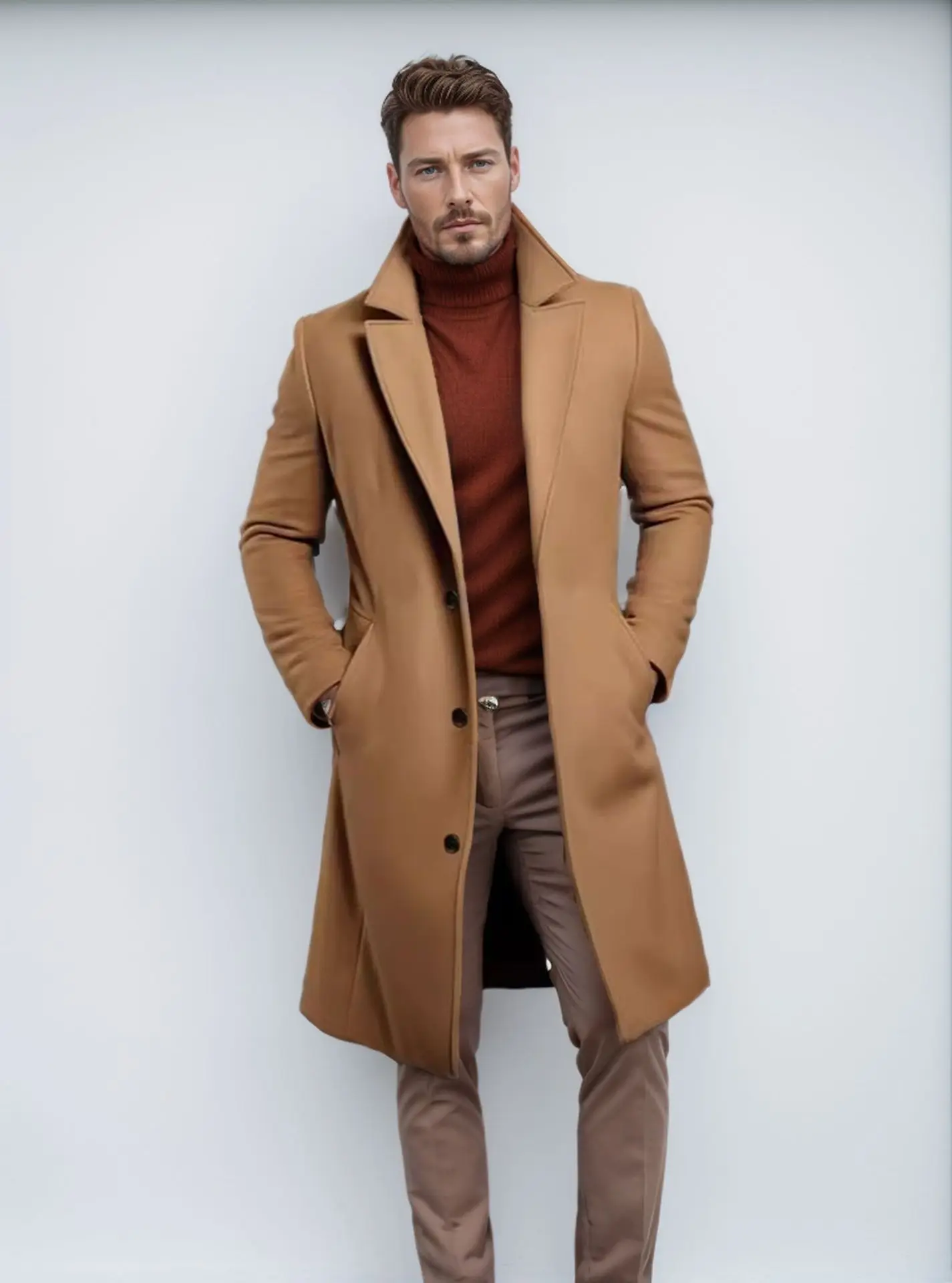

Autumn Winter Casual Men's Clothing British Style Woolen Overcoat New Korean Style Solid Color Long Windbreaker Casual Blazer