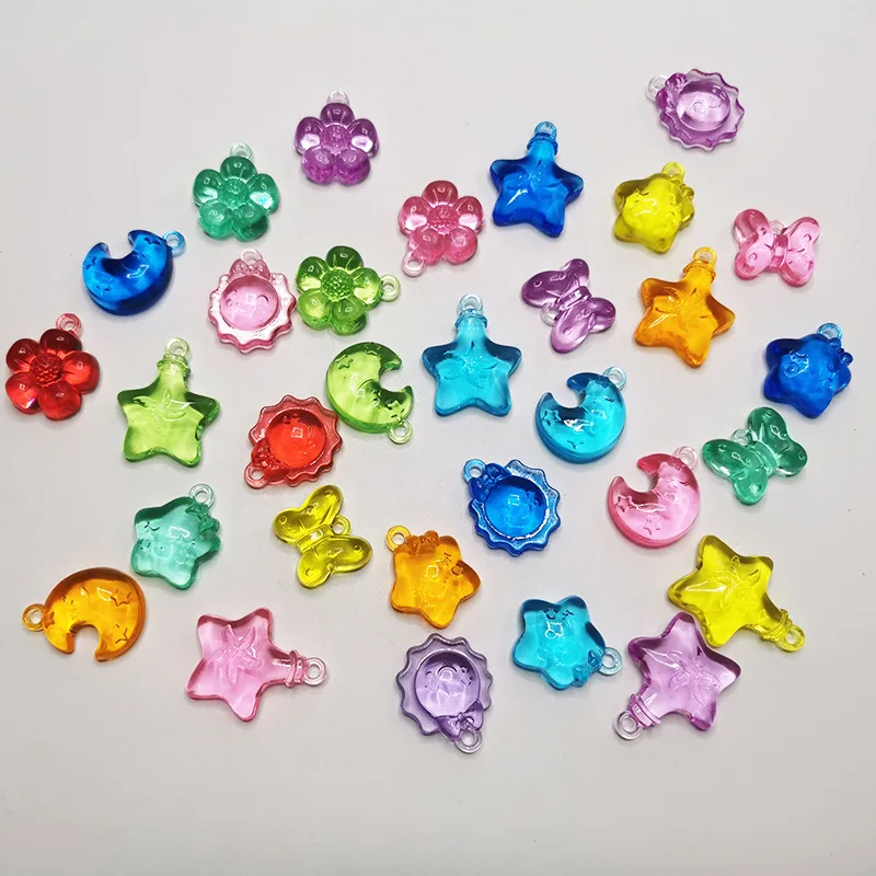 Camal 10Pcs Mixed Acrylic Sunflower Star Moon Pendant With Hole Kawaii DIY Jewelry Making Necklace Phone Decoration Accessories