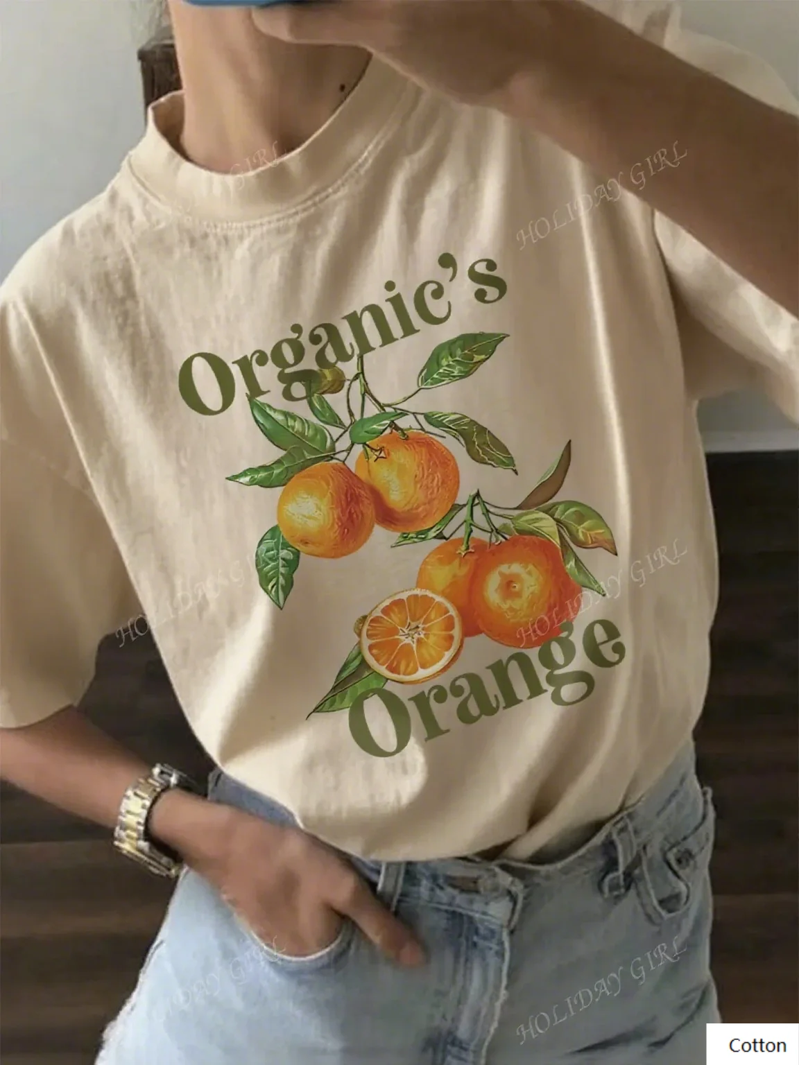 تي شيرت من القطن الناعم يتميز بتصميم برتقالي عضوي مع رسم فواكه فريد من نوعه مريح للمتعة الكاجوال والخارجية #3