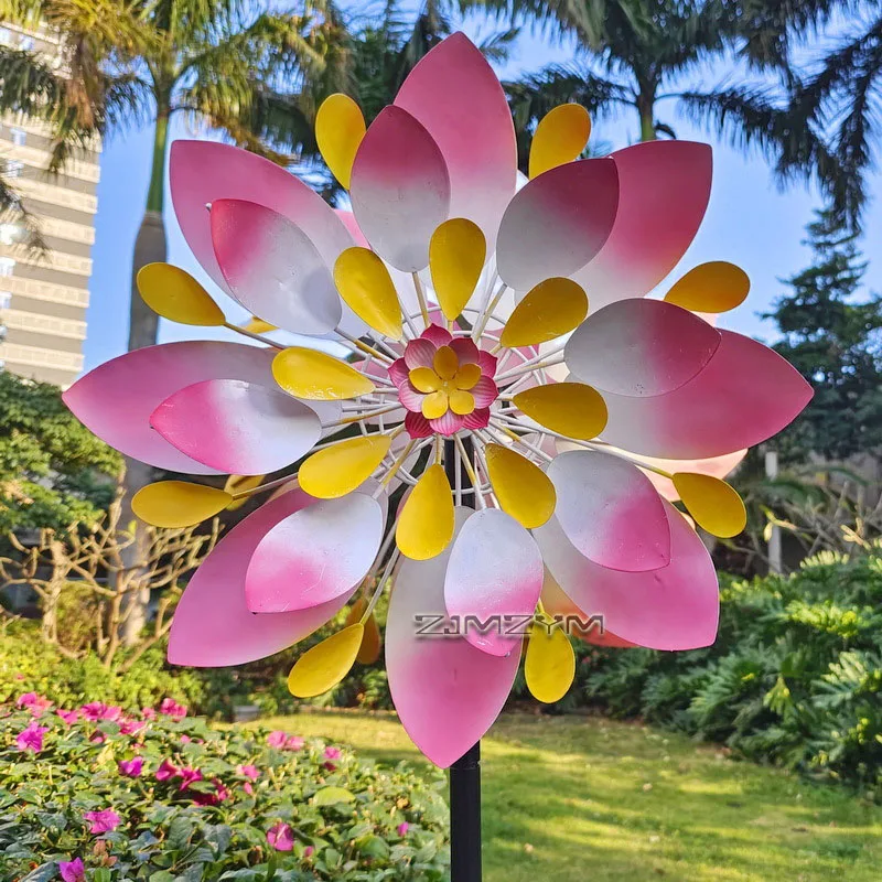 Garden Lotus Wind Spinner Large Metal Kinetic Wind Sculpture 360° Dual Rotation Windmill for Yard Lawn Patio Outdoor Decor