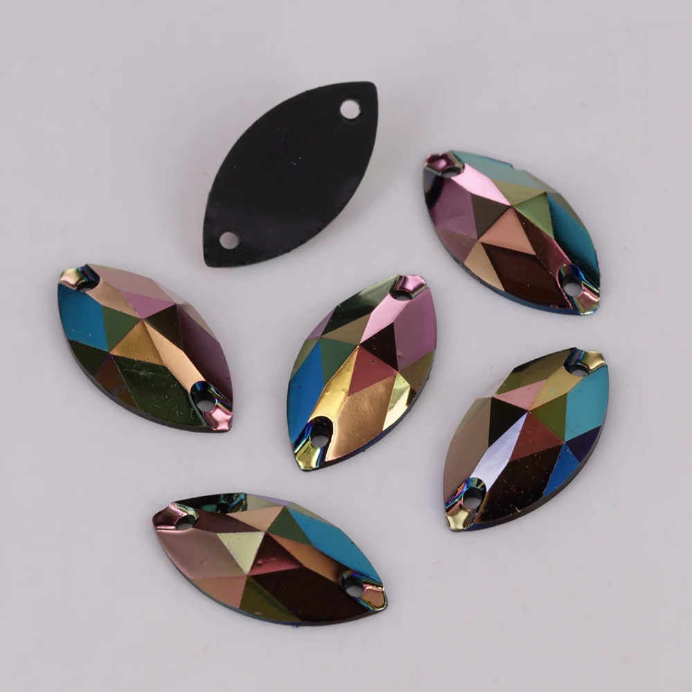 Marquise RESIN Sew On Stones, 6x12mm,7x15mm,9x18mm,11x24mm Jet Color AB Flatback Marquise Sewing On Stones for DIY Decorations