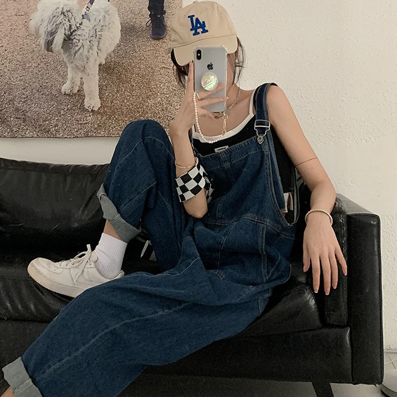 

Женские джинсовые комбинезоны Deep Blue: весенне-осенние свободные брюки с широкими штанинами, не мнущиеся, с высокой талией, повседневная модная одежда