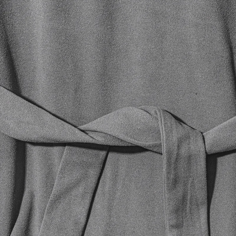 Elegant long-sleeved dress with an external belt Solid-colour knitted A-line skirt