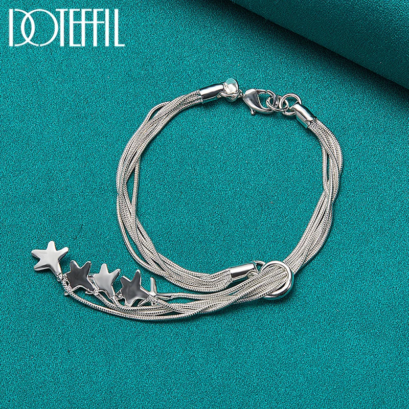 DOTEFFIL-Conjunto de collar y pulsera de plata de ley 925 para hombre y mujer, cadena de serpiente de cinco estrellas de mar, joyería de boda, 2 piezas