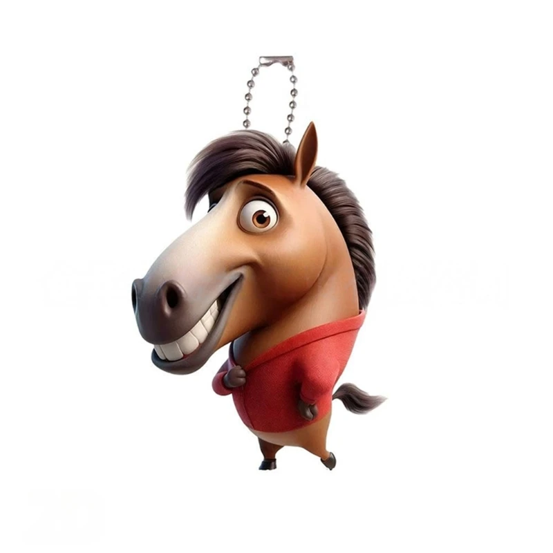 Unique Large Mouth Horse 2D Acrylic Cartoon Pattern Auto Chain Decors Pendant for Rearview Mirror Hanging & Keychain Gift