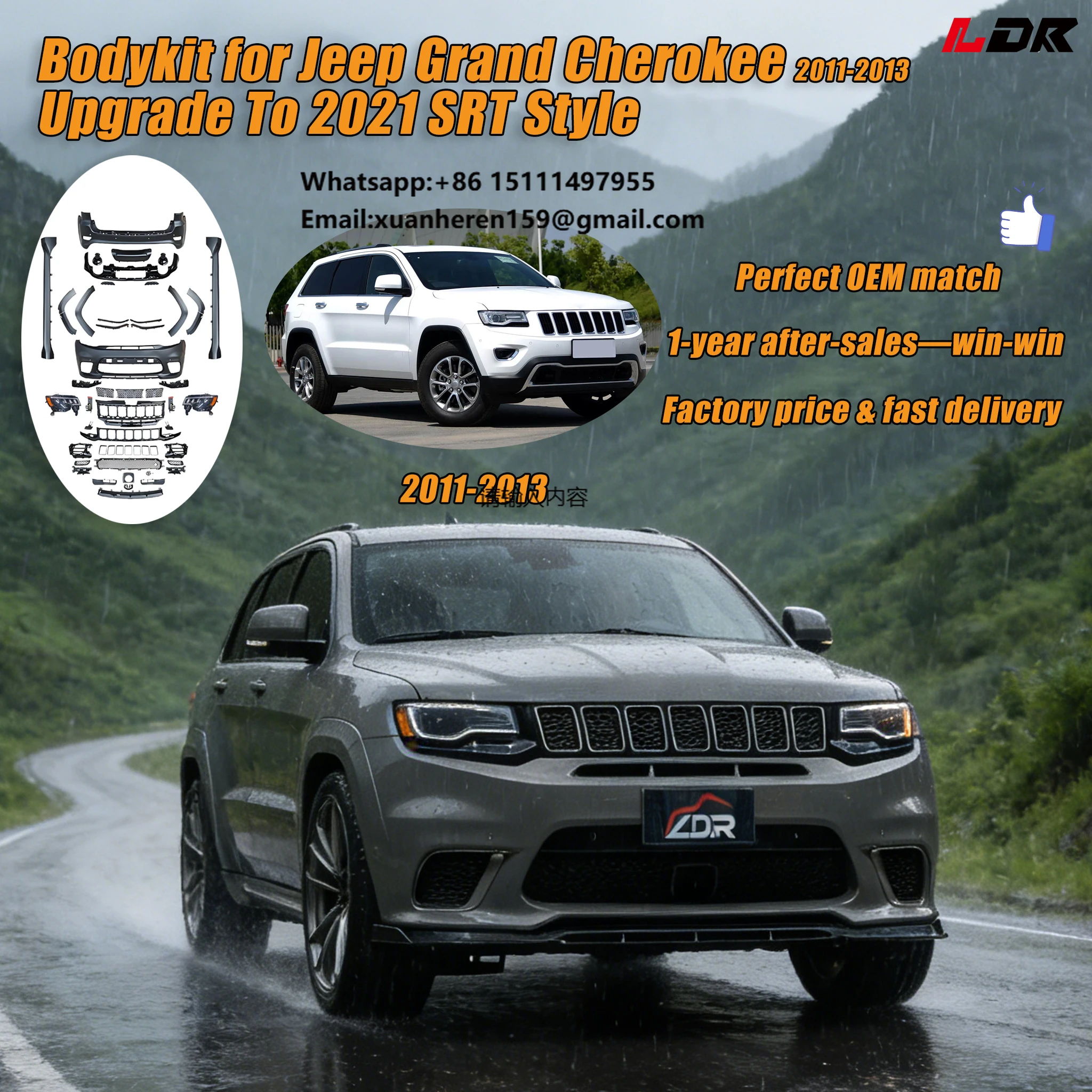 

Car Modifications SRT8 Style Upgrade Bodykit for Jeep Grand Cherokee 2011-2013 Factory Direct with LED Headlights Bumpers Grille