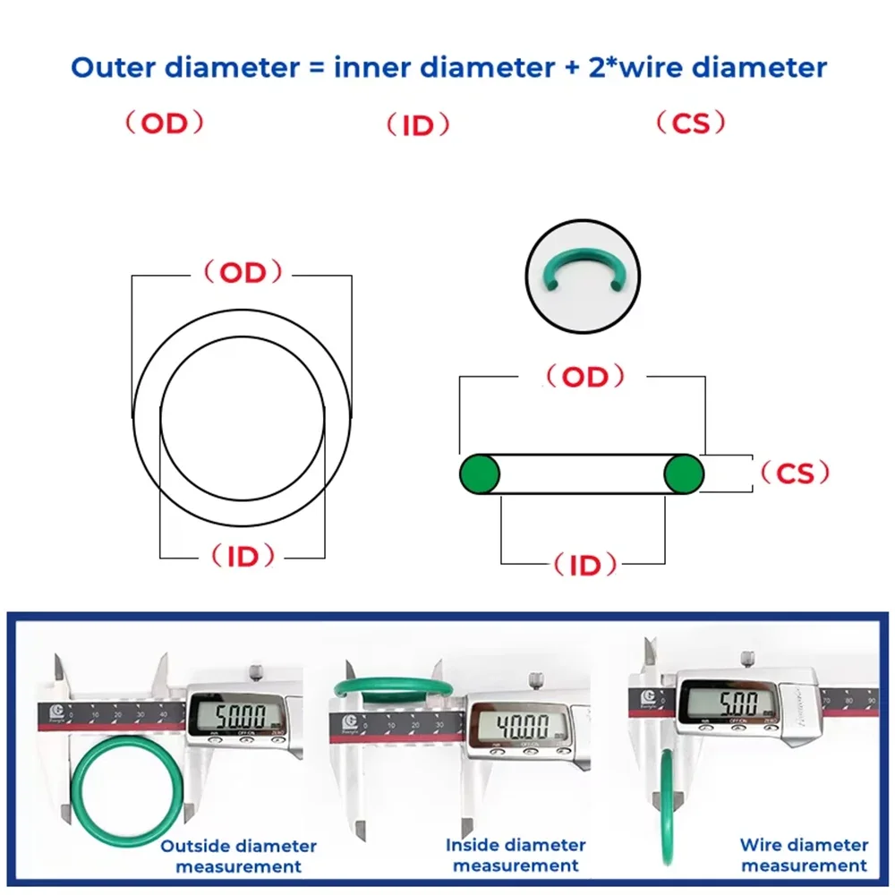 FKM Green Fluorine Rubber O-Ring Thickness CS 3.55mm O-Rings Sealing Gasket Oil Resistant Acid & Alkali Resistant ID8-75mm