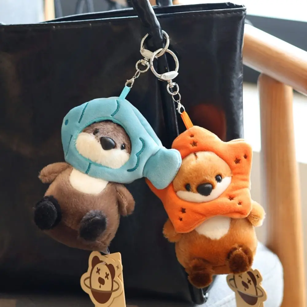 Christmas Gift Soft Stuffed Otter Keychain Fluffy Cotton Cartoon Otter Pendant Kawaii 11cm Stuffed Otter Backpack