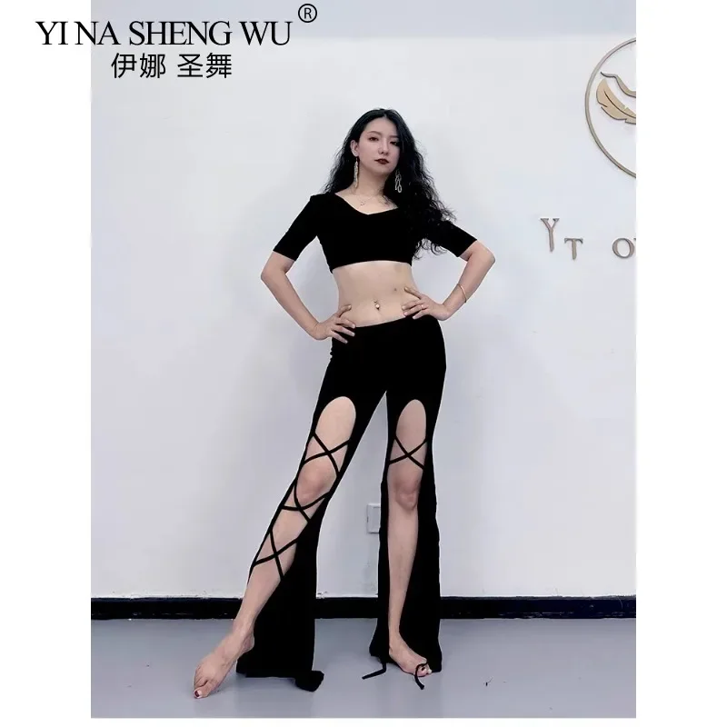 New Belly Dance Practice Outfit Oriental Dance Clothing 2pcs Set Women's High Waist Tie Waist Pants For Female Dancers Dancewear