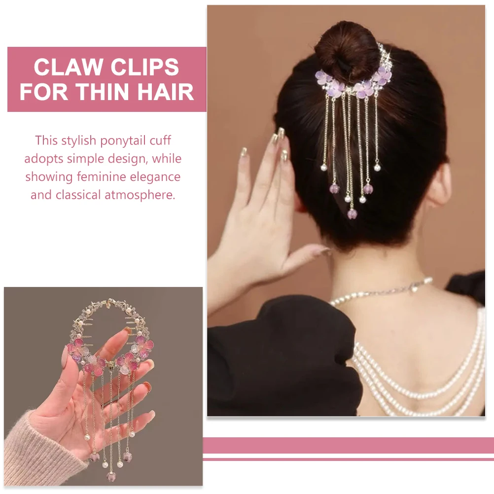 

Ponytail Cuff Hair Clips for Women Claw Clip Flower Tassel Chain Styling Accessories Thin Thick Hair Decorative
