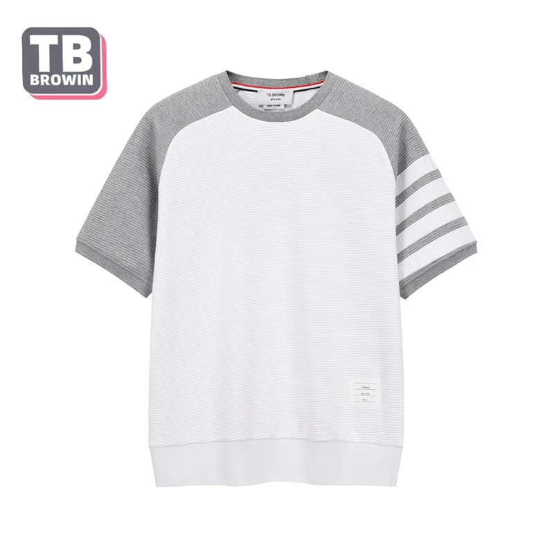 TB BROWIN tide brand half-sleeve four-bar men's striped cotton summer round neck short-sleeved T-shirt casual trend couple wear