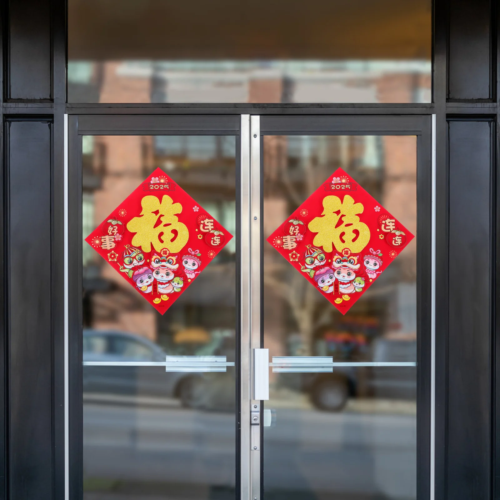 

2Pcs Year of The Snake Fu Character Stickers 3D Cartoon Chinese New Year Decorations Window Door Spring Festival Decor