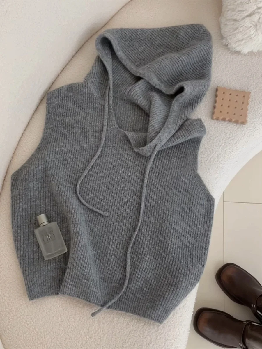 

Ladies Pure Camere Knitted Vest Brand Bule Svel Hooded Layering Tank Top Other Material 00% Autumn Faion