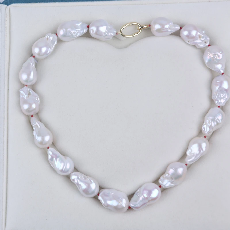 18cm 14-16mm natural white freshwater fireball baroque pearl necklace