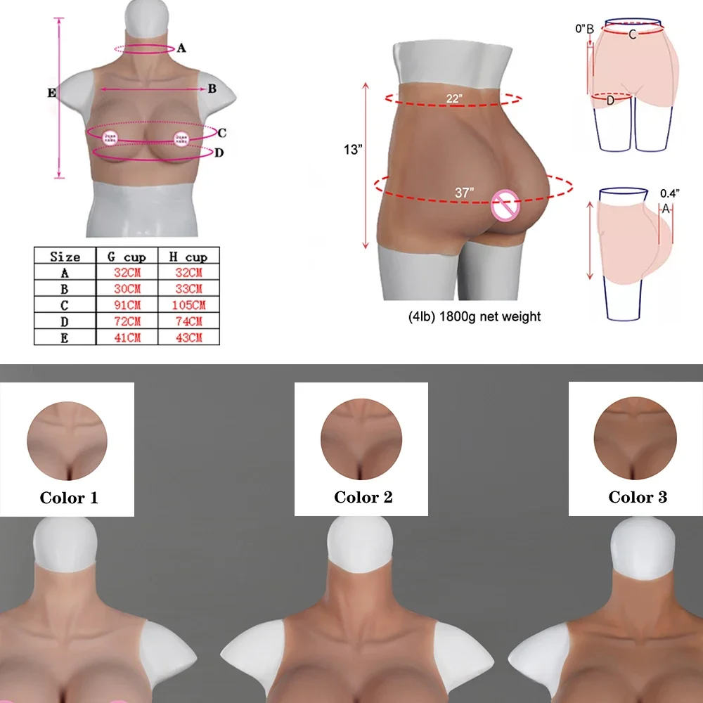 Crossdresser Silicone Boobs Bodysuit Male To Female Fake Vagina Trans Combo Outfit False Breast Forms Costume