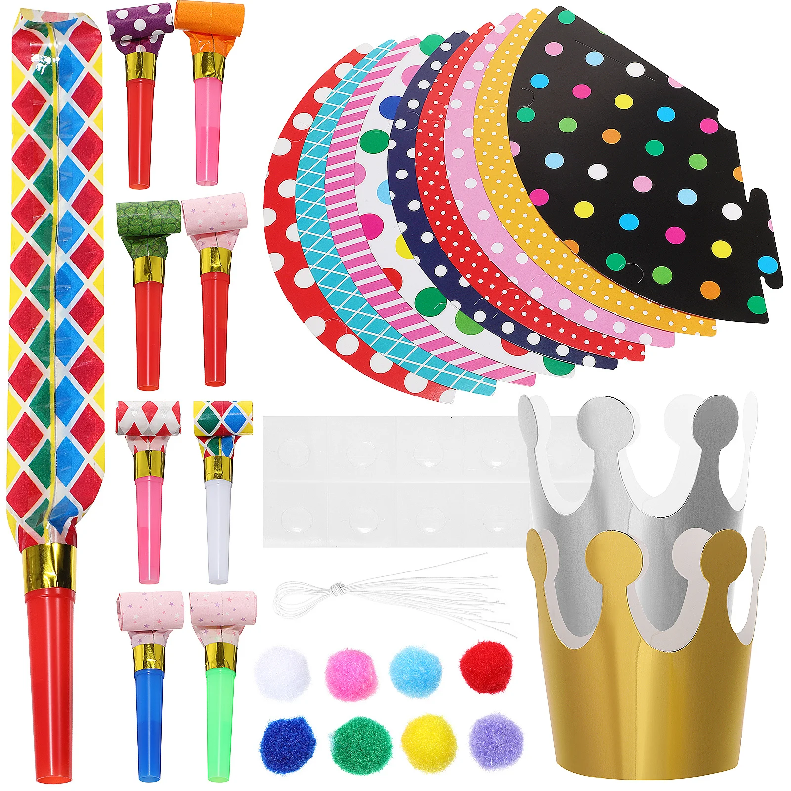 

1Set Colorful Party Hats Paper Crowns Blowouts Birthday Cone Caps Vibrant Birthday Party Supplies Paper Crown Hats