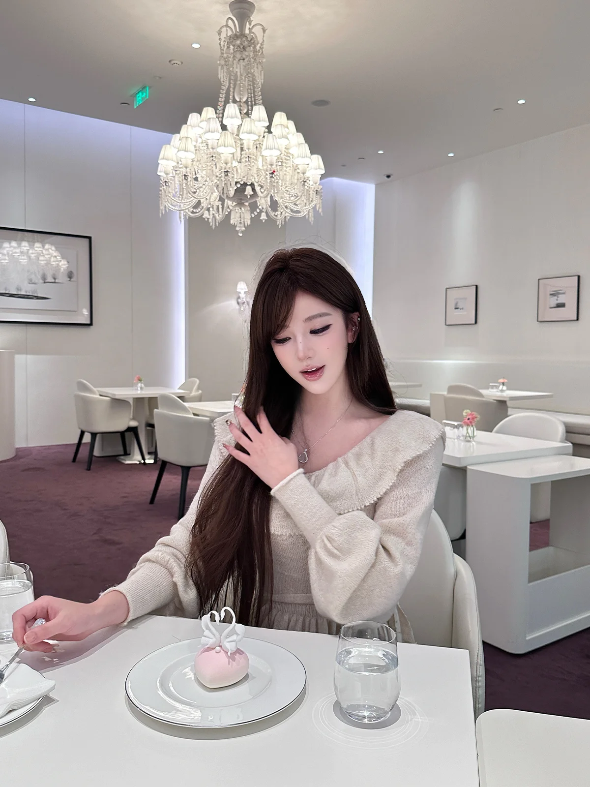 

Lover's Loop Chao White Nude Peach Skirt Sweater Casual Slim Fit Wool Blend Long Sve V Ne Regular Length for Young Women