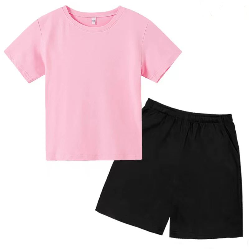 ฤดูร้อนเสื้อยืดกางเกงขาสั้นหลายสีสีขาวสีฟ้าสีทึบเด็กชายและเด็กหญิงอายุ 3-13 Casualเด็ก 2 ชุดกีฬาPreferredของขวัญFo