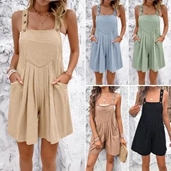 2024 Jumpsuits Women's Clothing Casual Solid Color Overalls Shorts
