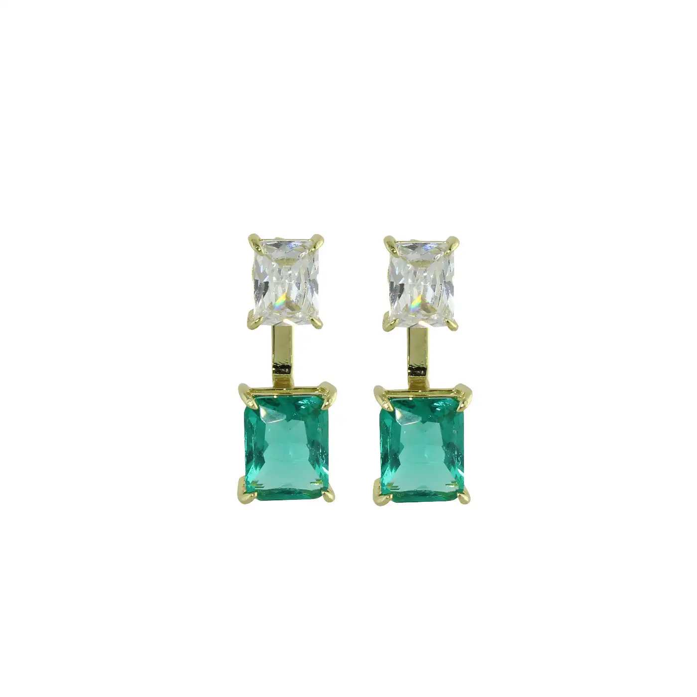 Double Sided Front Back Geometric Rectangle White Green Pink CZ Fashion Earring For Girls