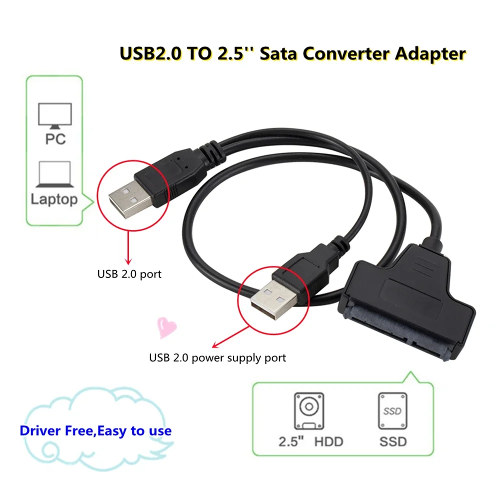 USB 2.0 To Sata Easy Drive Line With DC Power Supply Port Mechanical Solid State Hard Drive Adapter Line USB 2.0 Easy Drive Line