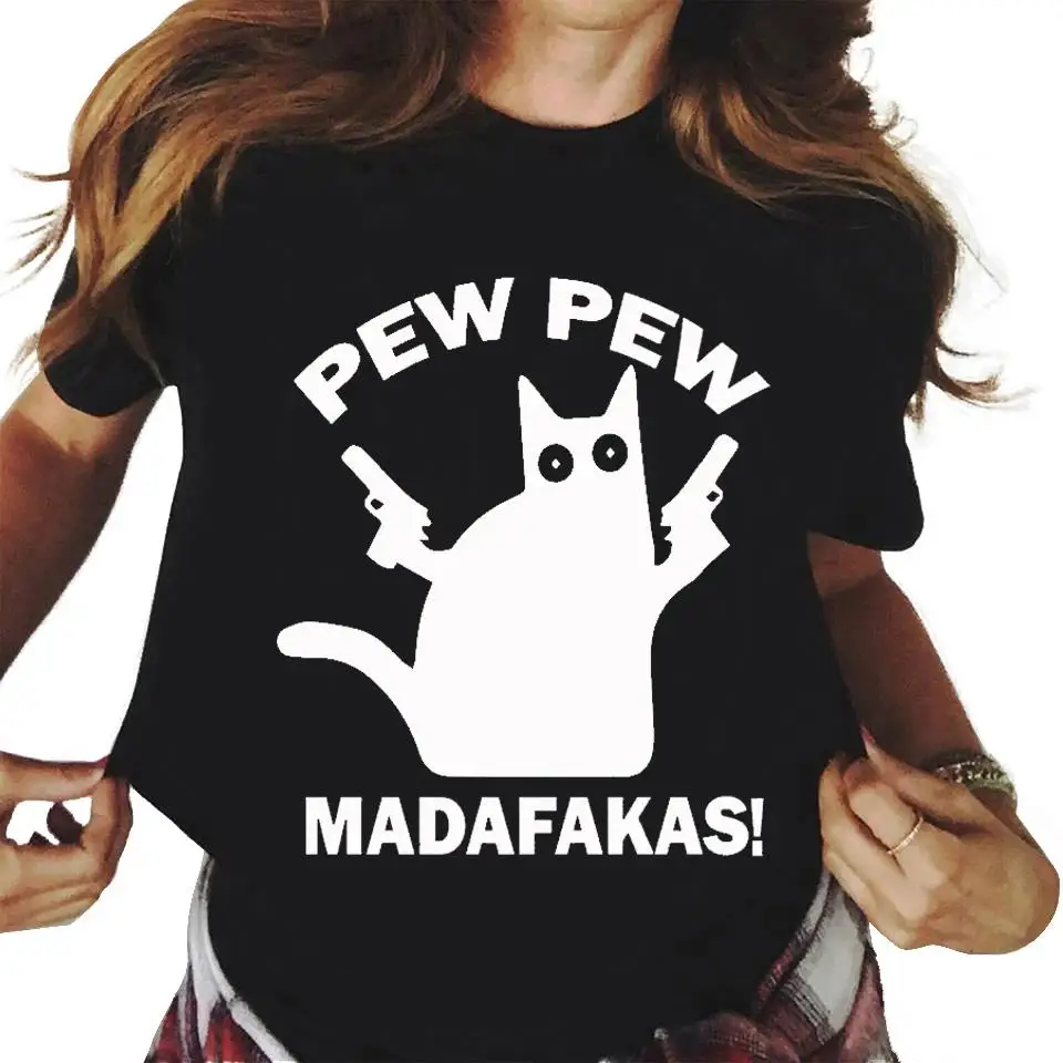 Pew Madafakas wydruk graficzny śliczne czarne koty T Shirt mężczyźni kobiety moda na co dzień wycięcie pod szyją krótki rękaw Plus rozmiar Unisex T