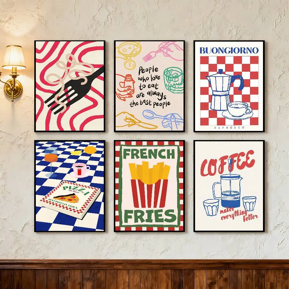 Póster clásico de estilo retro vintage con diseño de pasta, café y espresso, estilo anime, decoración para el hogar, regalo ideal, decoración perfecta para la habitación