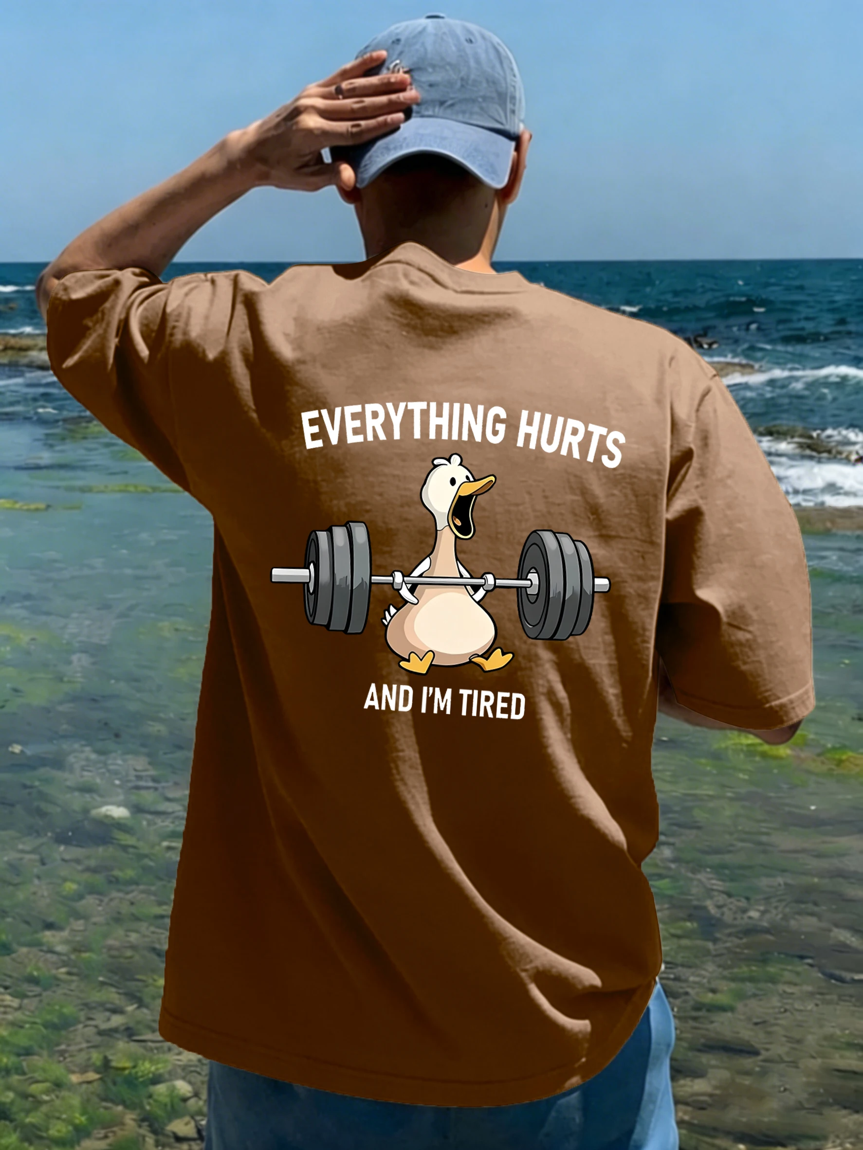 The Great Goose Striving For Fitness Pattern Tee Unisex Summer Cotton T Shirt Oversized Street Short Sleeve Soft O-Neck Top Men