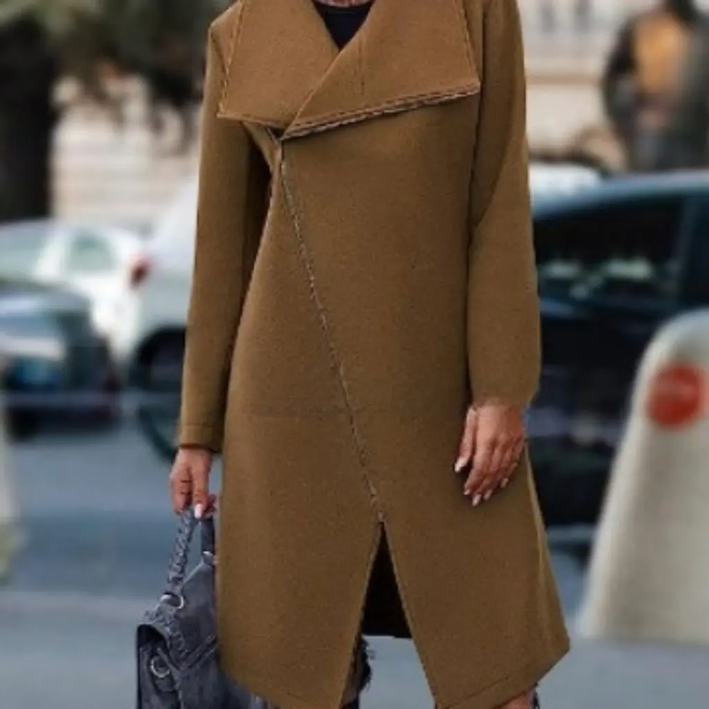 

Women's Fashion Casual Woolen Coat Thick Solid Color European American Style for Autumn Winter Ladies Outerwear