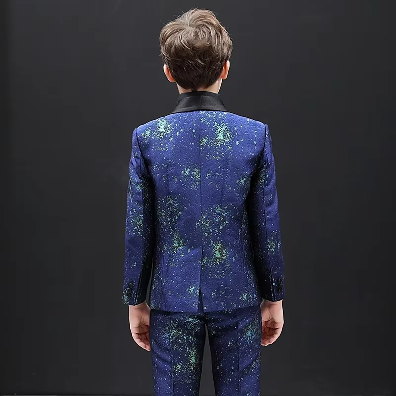 Jacquard satin Floral Shawl Collar Suit For Boys Costume For Prom Halloween Christmas Party Piano Performance Wedding Dress