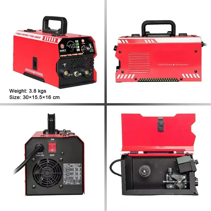Beginner Welder Kit MIG-450 3-in-1 Multifunction Flux MIG/MMA/TIG Welding Machine Simple One Knob Control Soldadora MIG