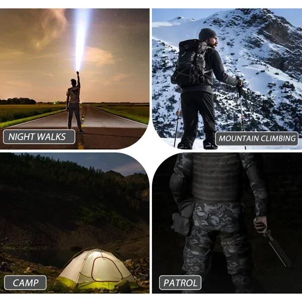 USB Rechargeable LED Flashlight Retractable Torch 3 Mode Zoomable Security Light Outdoor Flashlight Set view 6