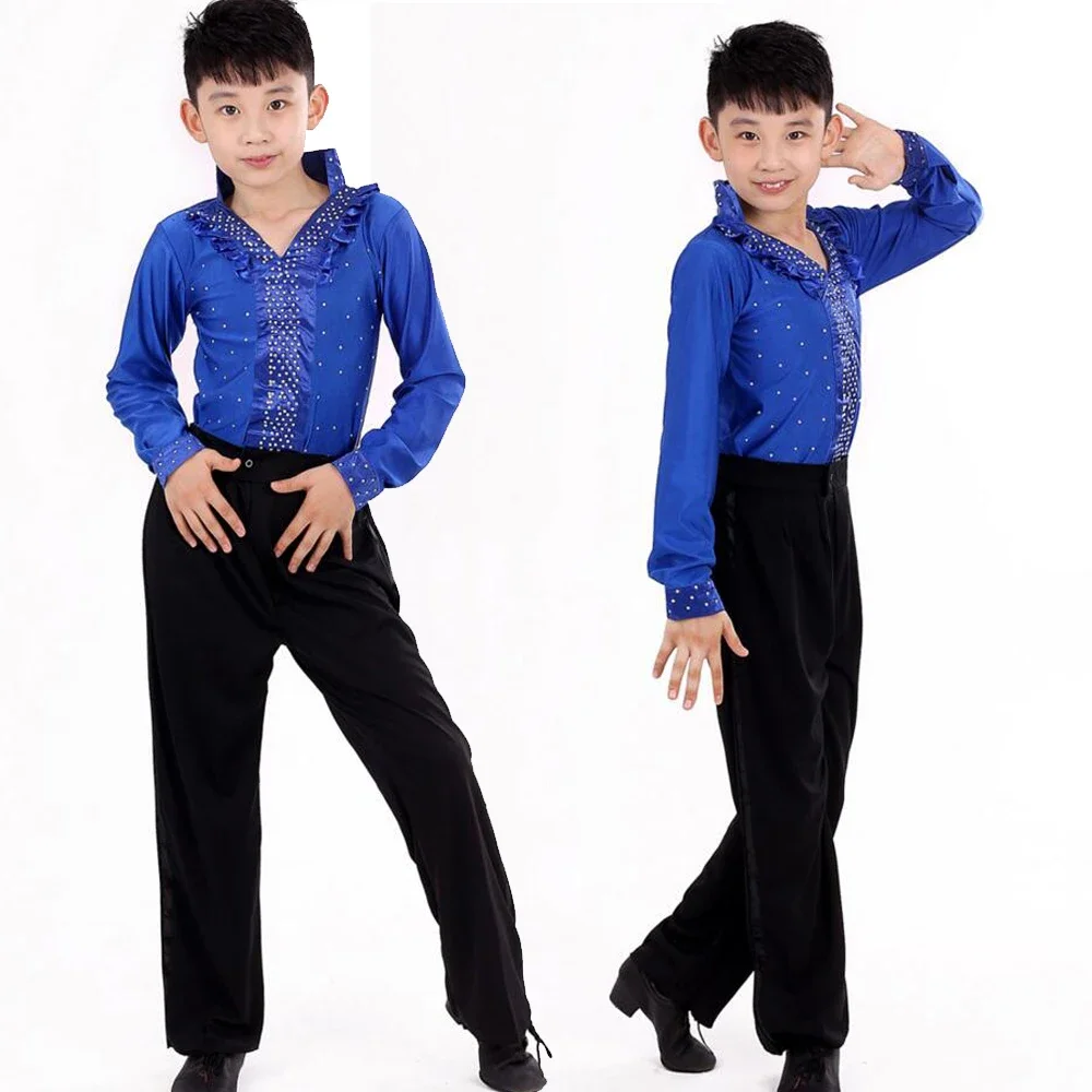 New Boys Blue Green Latin Salsa Dancing Costumes Kids Ballroom Performance Party Dance wear tops+Pants vestido de baile latino