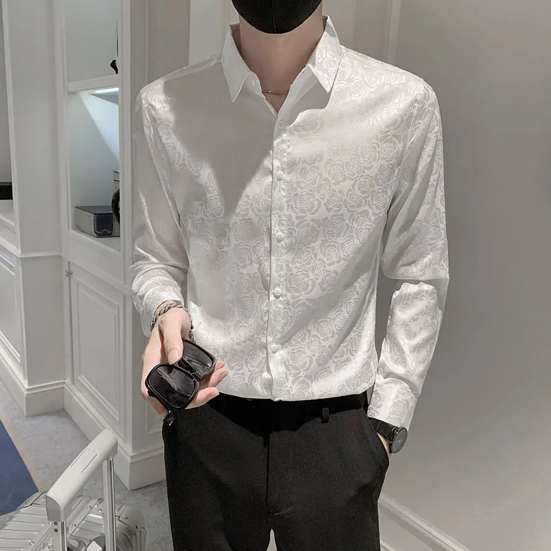 

Dot Clothing Long Sleeve Shirts Blouses Men Floral Printed Man Tops Vintage Korean Style Cool Elegant Comfortable Silk JJ1225