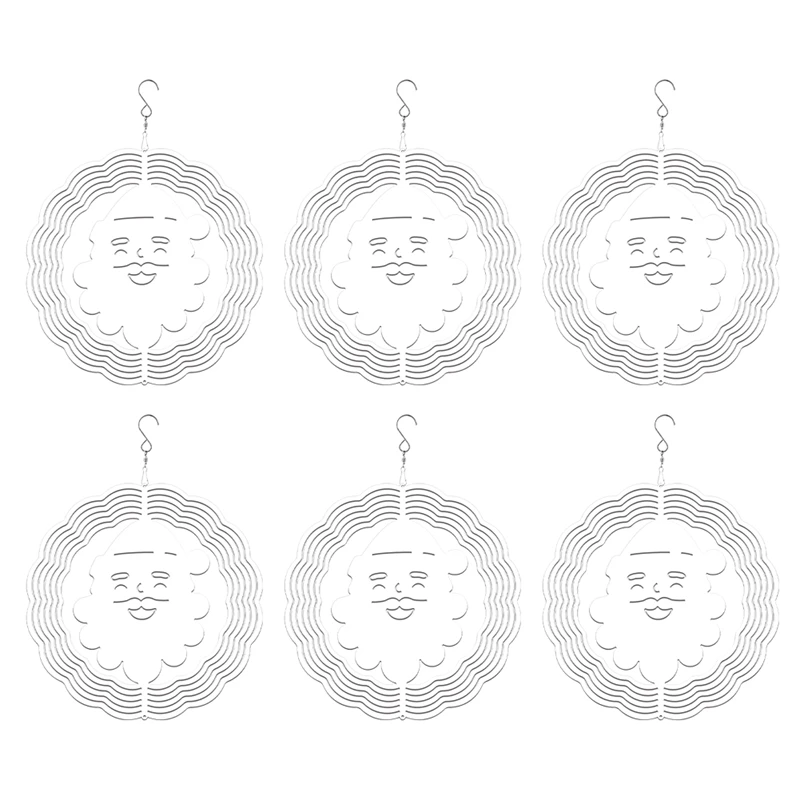 6Pack 8 Inch Sublimation Wind Spinner Blanks Father Christmas Wind Spinners Hanging Wind Spinners For Outdoor Garden White